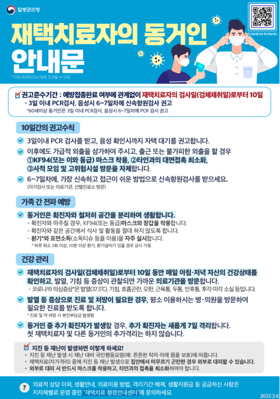 재택치료자의 동거인 안내문